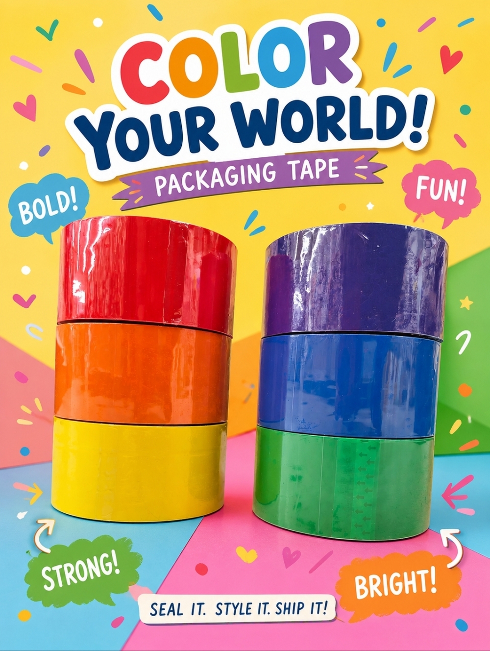 6 Pack Colored Packaging Tape Set 1.88” x 54.6 yd Strong Shipping Tape Bundle